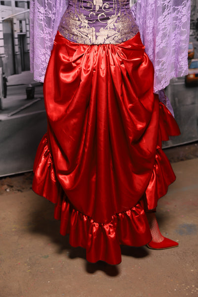 Swoon Skirt with Ruffle in Scarlet Red Satin #80 - The "Menis to Sasiete" Collection