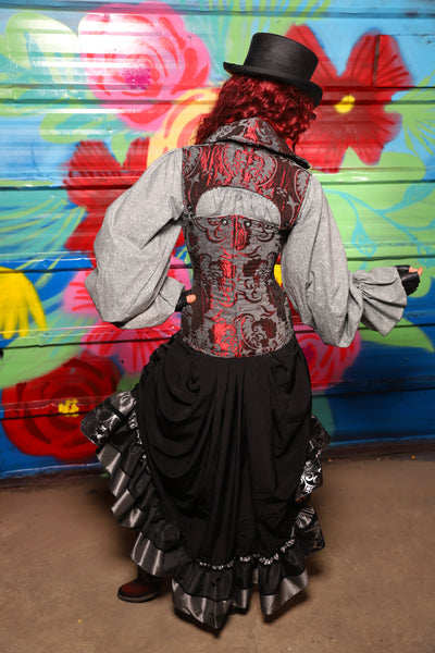 Swoon Skirt in Black Soft Rayon w/Silver Filigree ruffle - Day 18 of "Celebrating 22 Years of Damsel"