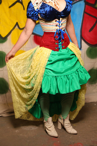 Split Front Gathered Over Skirt in Yellow Stretch Lace *shown layered over skirt*  -The Clowning Around Collection