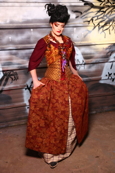 Queenie Split Front Overskirt w/ Big Pocket in Leaf Pile - The Sanderson Sisters Collection