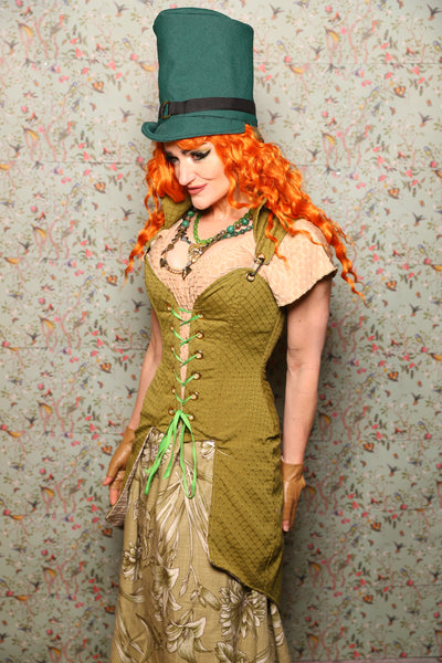 Tailed Petite Courtier Corset in Olive Dot -Lucky Day Collection