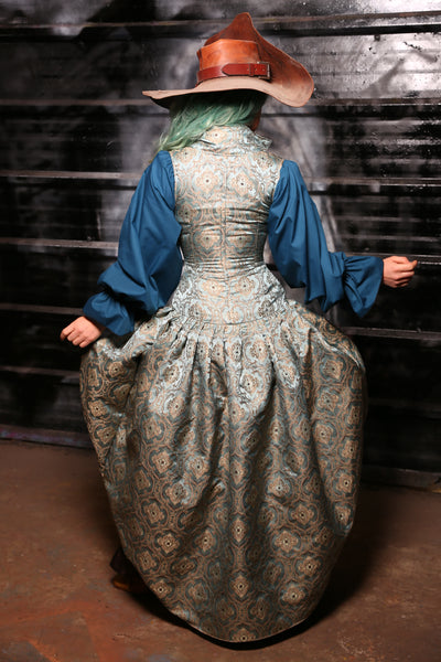 Queenie Corseted Coat with Vixen Base in Ella Blue Damask #17 - The Skelewags Collection