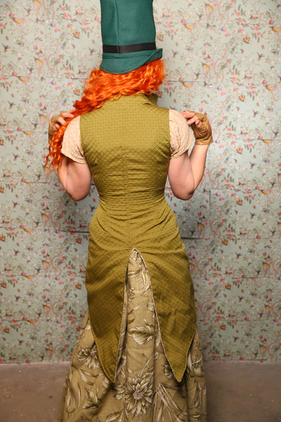 Tailed Petite Courtier Corset in Olive Dot -Lucky Day Collection