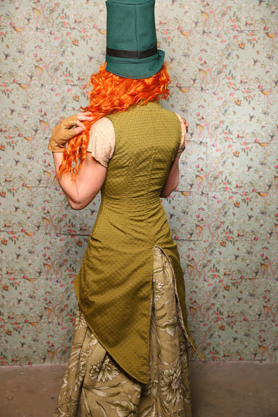 Tailed Petite Courtier Corset in Olive Dot -Lucky Day Collection