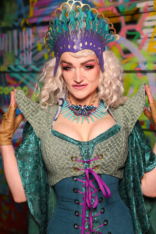 15. Cropped Faerie Corset in Mint Tiles - The Feylustrium Collection