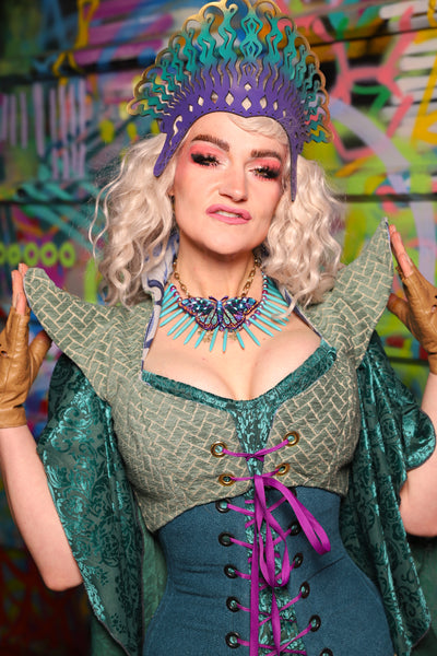 15. Cropped Faerie Corset in Mint Tiles - The Feylustrium Collection