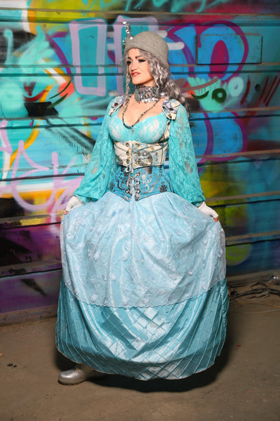 66. Tulip Skirt in Glass Blue Pintuck w/Lace Overlay - The "Love at Frost Sight" Collection