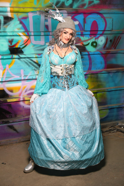 66. Tulip Skirt in Glass Blue Pintuck w/Lace Overlay - The "Love at Frost Sight" Collection