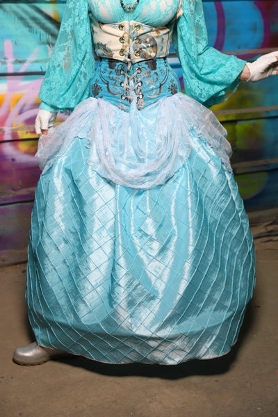 66. Tulip Skirt in Glass Blue Pintuck w/Lace Overlay - The "Love at Frost Sight" Collection