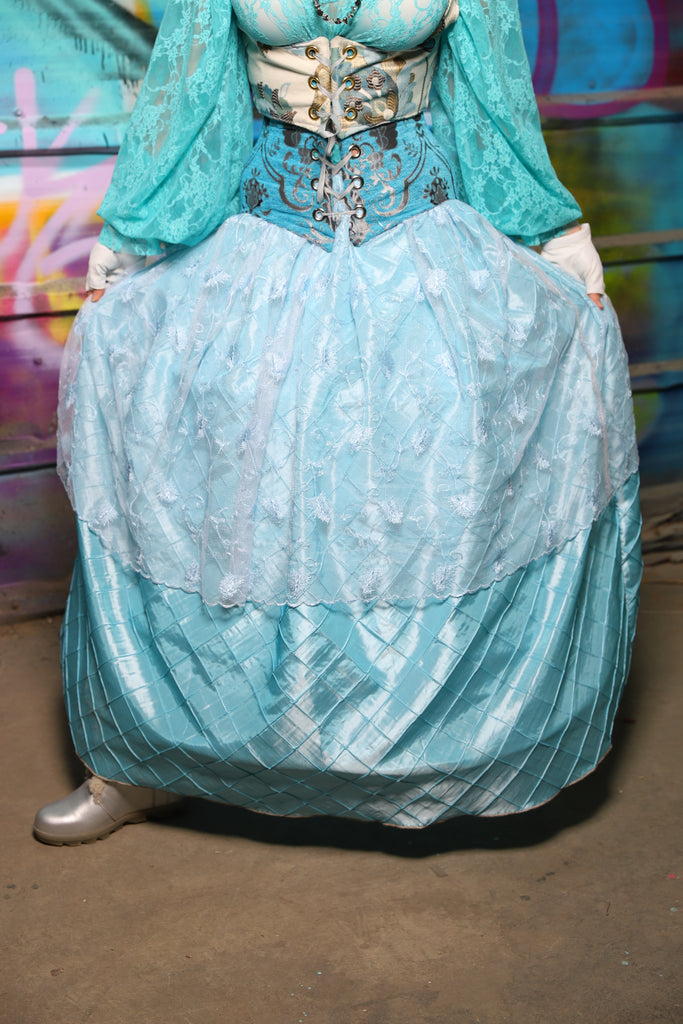 66. Tulip Skirt in Glass Blue Pintuck w/Lace Overlay - The "Love at Frost Sight" Collection