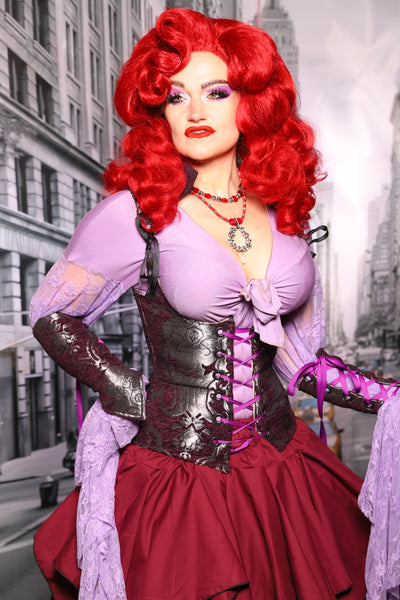 Petite Vixen Corset in Plum & Silver Medallion #57 - The "Menis to Sasiete" Collection