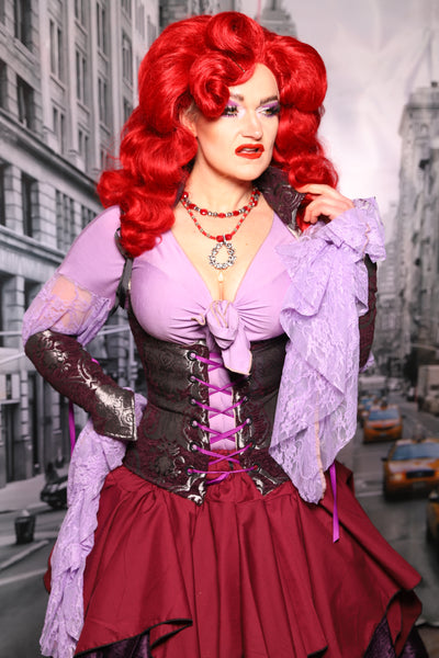 Petite Vixen Corset in Plum & Silver Medallion #57 - The "Menis to Sasiete" Collection