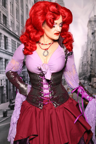 Petite Vixen Corset in Plum & Silver Medallion #57 - The "Menis to Sasiete" Collection