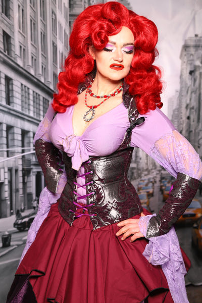 Petite Vixen Corset in Plum & Silver Medallion #57 - The "Menis to Sasiete" Collection