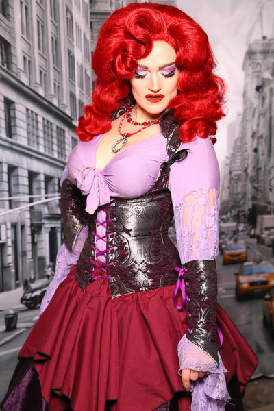 Petite Vixen Corset in Plum & Silver Medallion #57 - The "Menis to Sasiete" Collection