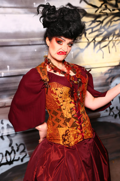Heidi Corset in Swirly Leaves Patchwork - The Sanderson Sisters Collection