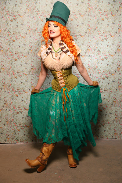 Fairy Skirt in Emerald Green Stretch Lace - Lucky Day Collection