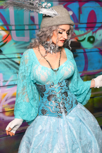 48. Petite Wench Corset in Turquoise & Silver Medallion - The "Love at Frost Sight" Collection