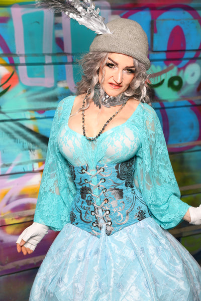 48. Petite Wench Corset in Turquoise & Silver Medallion - The "Love at Frost Sight" Collection