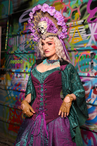 05. Courtier Corset w/fold over collar in Byzantine Heather - The Feylustrium Collection