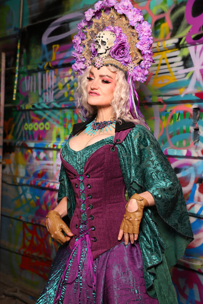 05. Courtier Corset w/fold over collar in Byzantine Heather - The Feylustrium Collection