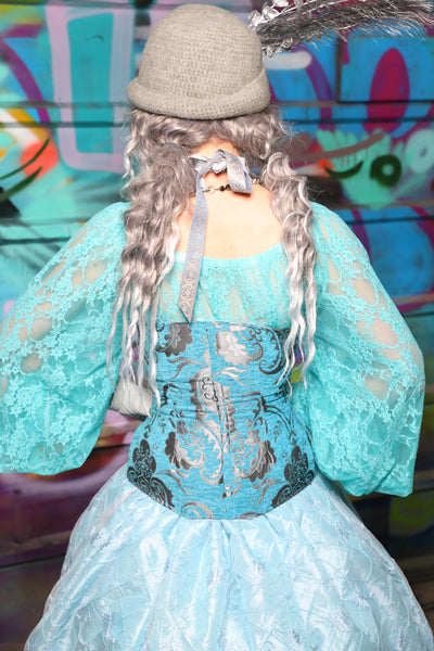 48. Petite Wench Corset in Turquoise & Silver Medallion - The "Love at Frost Sight" Collection