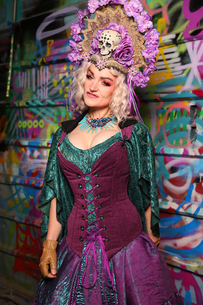 05. Courtier Corset w/fold over collar in Byzantine Heather - The Feylustrium Collection