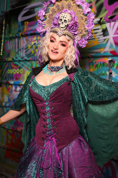 05. Courtier Corset w/fold over collar in Byzantine Heather - The Feylustrium Collection