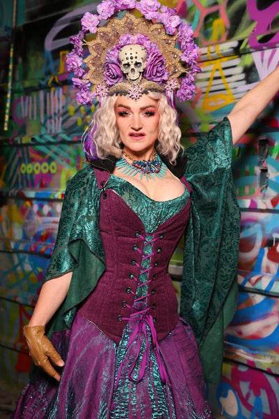 05. Courtier Corset w/fold over collar in Byzantine Heather - The Feylustrium Collection