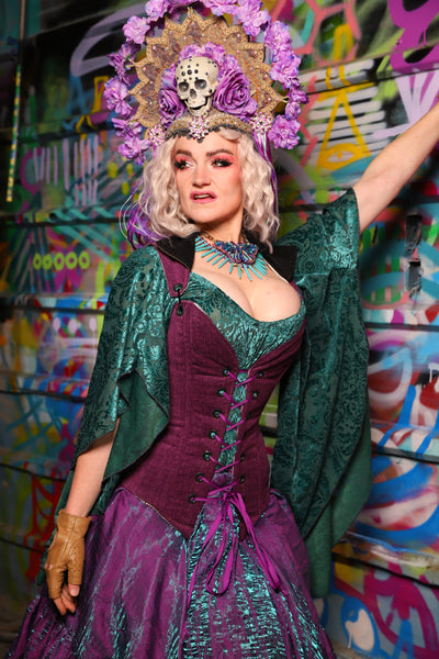 05. Courtier Corset w/fold over collar in Byzantine Heather - The Feylustrium Collection