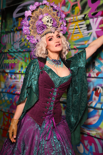 05. Courtier Corset w/fold over collar in Byzantine Heather - The Feylustrium Collection