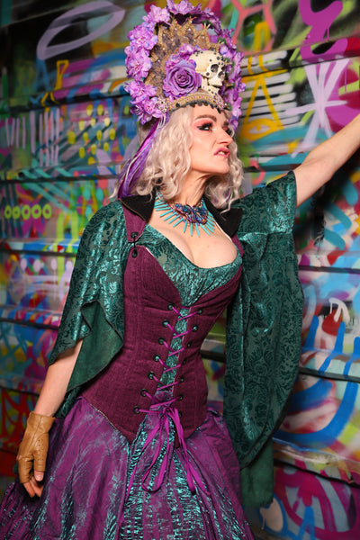 05. Courtier Corset w/fold over collar in Byzantine Heather - The Feylustrium Collection