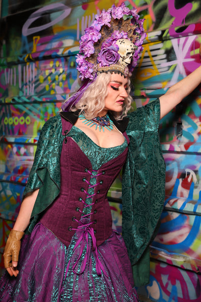 05. Courtier Corset w/fold over collar in Byzantine Heather - The Feylustrium Collection