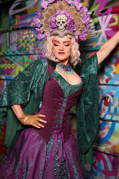 05. Courtier Corset w/fold over collar in Byzantine Heather - The Feylustrium Collection