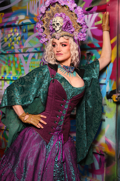 05. Courtier Corset w/fold over collar in Byzantine Heather - The Feylustrium Collection