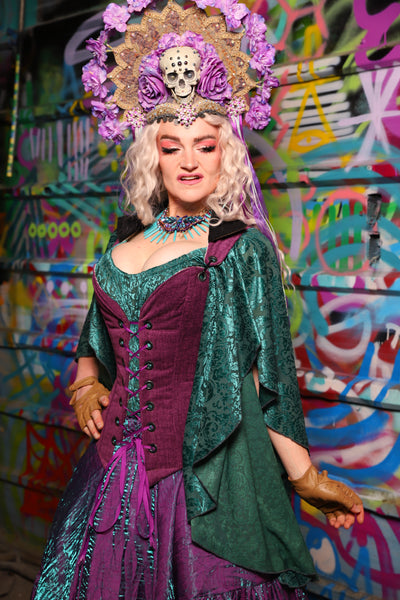 05. Courtier Corset w/fold over collar in Byzantine Heather - The Feylustrium Collection