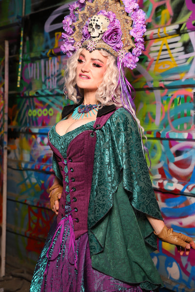 05. Courtier Corset w/fold over collar in Byzantine Heather - The Feylustrium Collection