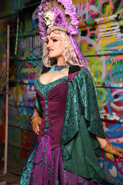 05. Courtier Corset w/fold over collar in Byzantine Heather - The Feylustrium Collection