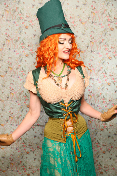 Cropped Vixen in Verdant Green Satin Stripe -Lucky Day Collection