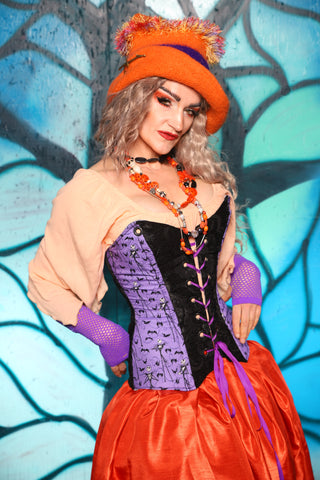 Crossfire Corset in Black Medallion w/Nightmare Before Christmas Purple Panel - The "Pumpkins, Screams & Corset Dreams" Collection