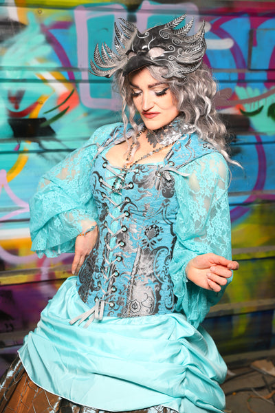 02. Aurora Corset w/Matching Straps in Turquoise & Silver Medallion - The "Love at Frost Sight" Collection
