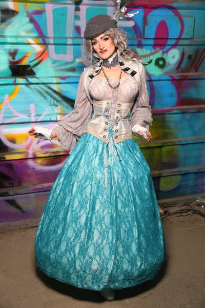 27. Double layer Tulip in Frostwater Satin w/Teal Lace Overlay - The "Love at Frost Sight" Collection