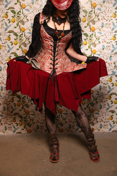 Mini Fairy Skirt in Crimson Matte Reverse Crepe Satin - The Wandering Minstrel Collection