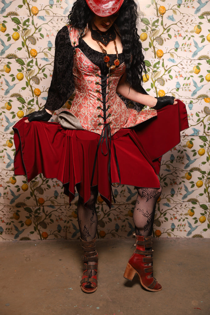 Mini Fairy Skirt in Crimson Matte Reverse Crepe Satin - The Wandering Minstrel Collection