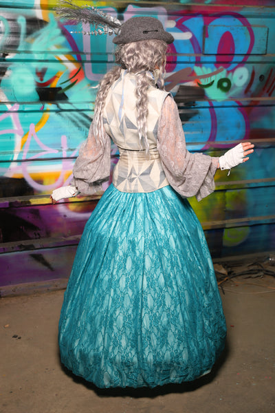 27. Double layer Tulip in Frostwater Satin w/Teal Lace Overlay - The "Love at Frost Sight" Collection