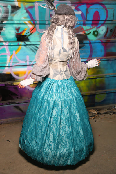 27. Double layer Tulip in Frostwater Satin w/Teal Lace Overlay - The "Love at Frost Sight" Collection