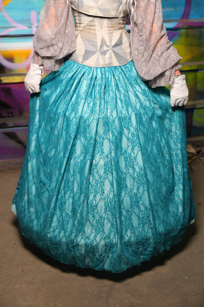 27. Double layer Tulip in Frostwater Satin w/Teal Lace Overlay - The "Love at Frost Sight" Collection