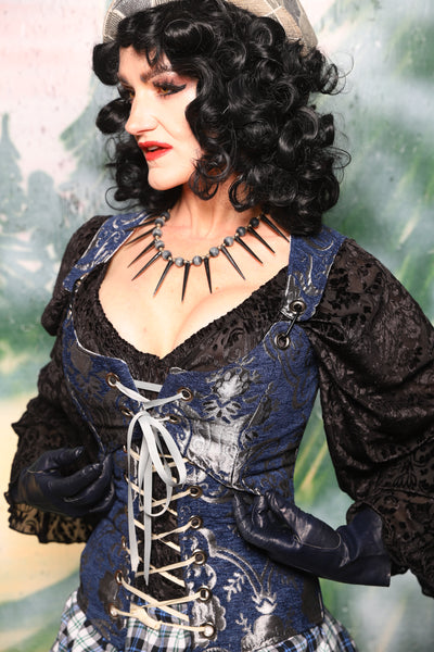 Cropped Marie in Blue & Silver Medallion *PLEASE order by BUST Measurement, NOT waist!* - Day 5 of 12 Days of Christmas