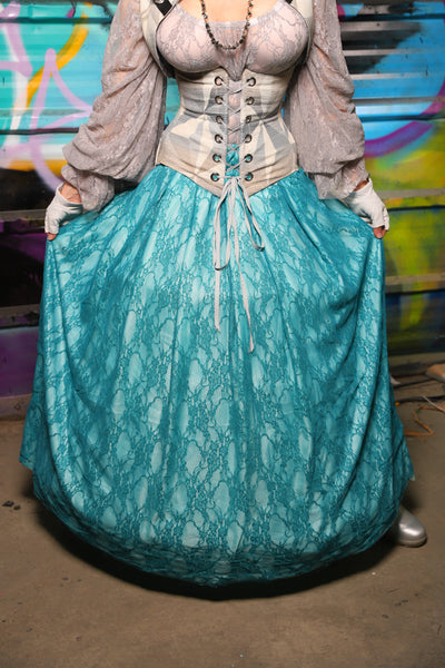 27. Double layer Tulip in Frostwater Satin w/Teal Lace Overlay - The "Love at Frost Sight" Collection