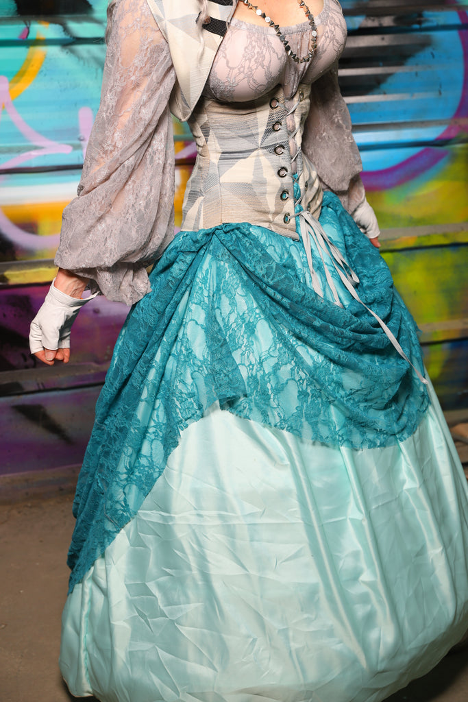 27. Double layer Tulip in Frostwater Satin w/Teal Lace Overlay - The "Love at Frost Sight" Collection